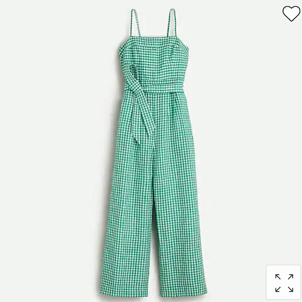 J.Crew tie waist linen jumpsuit in green gingham